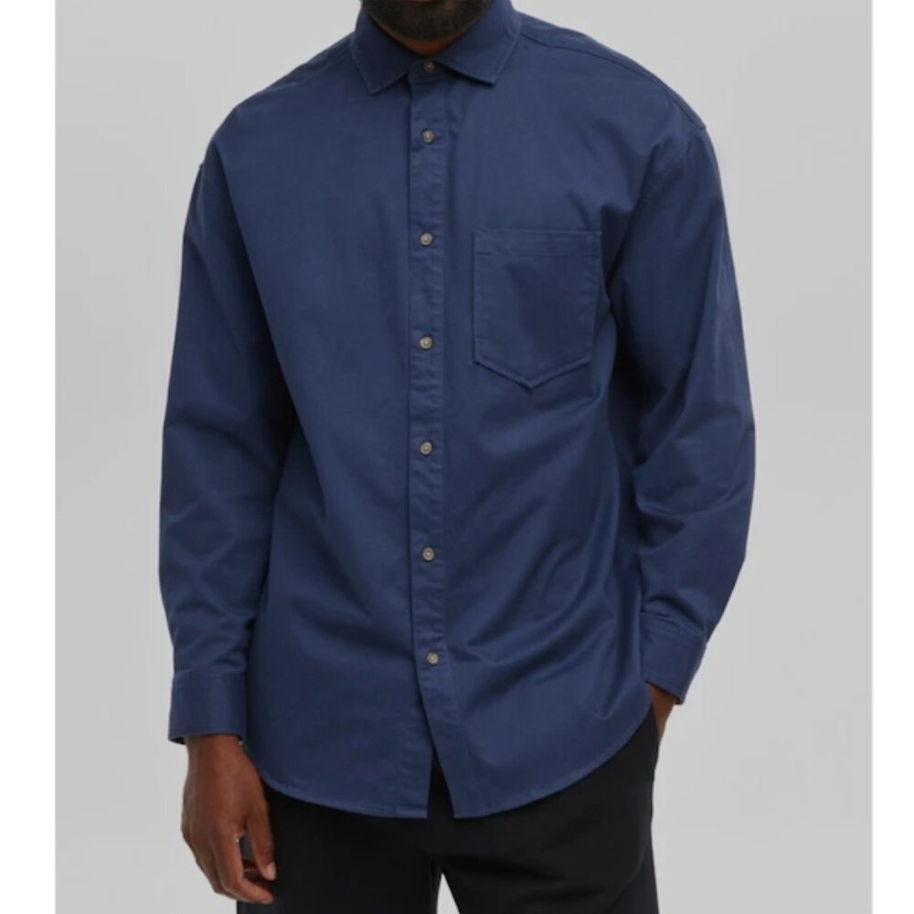Mode of One Mens Relaxed Fit Button Down Twill Shirt in Caspian Waters Size M